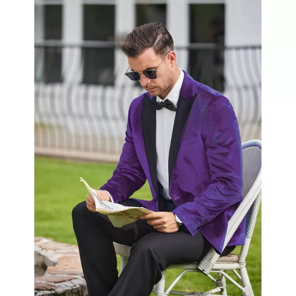 COOFANDY Mens Velvet Tuxedo One Button Blazer Peaked Lapel Suit Jacket for Wedding Prom Party Dinner