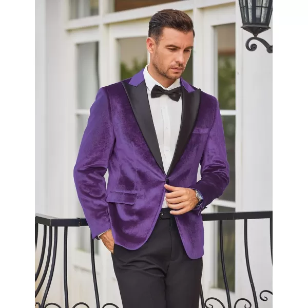 COOFANDY Mens Velvet Tuxedo One Button Blazer Peaked Lapel Suit Jacket for Wedding Prom Party Dinner