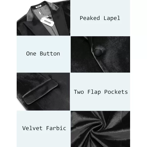 COOFANDY Mens Velvet Tuxedo One Button Blazer Peaked Lapel Suit Jacket for Wedding Prom Party Dinner