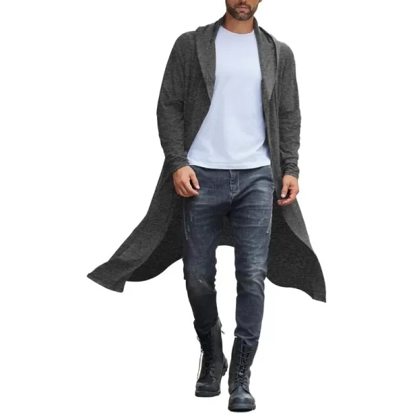 COOFANDY Long Hooded Cardigan Men Lightweight Cloak Costume Open Front Drape Cape Overcoat with Pockets