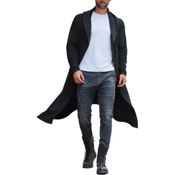 COOFANDY Long Hooded Cardigan Men Lightweight Cloak Costume Open Front Drape Cape Overcoat with Pockets