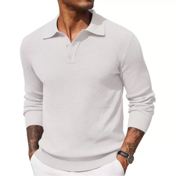 COOFANDY Mens Knit Polo Shirts Long Sleeve Casual Polo Sweaters Shirt Waffle Textured Collared Sweater