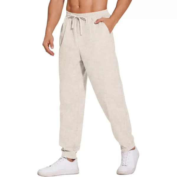 COOFANDY Men's Linen Casual Pants Lightweight Jogger Pants Elastic Waist Drawstring Yoga Beach Pants with Pockets