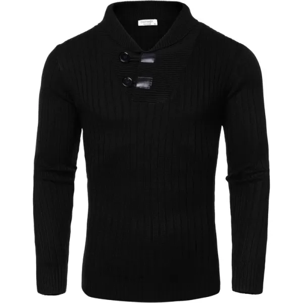 COOFANDY Men's Shawl Collar Sweaters Casual Slim Fit Button Knitted Pullover Sweater