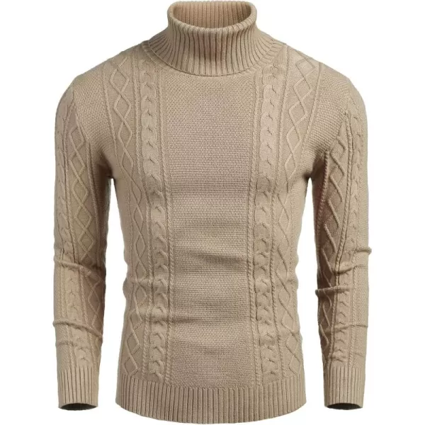 COOFANDY Men's Slim fit Turtleneck Sweater Casual Cable Knitted Pullover Sweaters