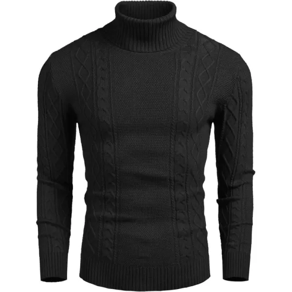 COOFANDY Men's Slim fit Turtleneck Sweater Casual Cable Knitted Pullover Sweaters