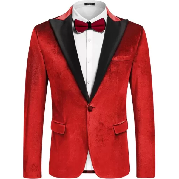 COOFANDY Mens Velvet Tuxedo One Button Blazer Peaked Lapel Suit Jacket for Wedding Prom Party Dinner