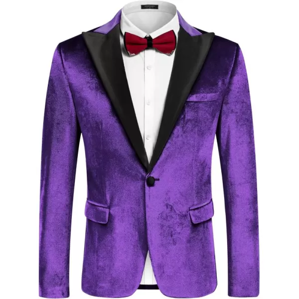 COOFANDY Mens Velvet Tuxedo One Button Blazer Peaked Lapel Suit Jacket for Wedding Prom Party Dinner