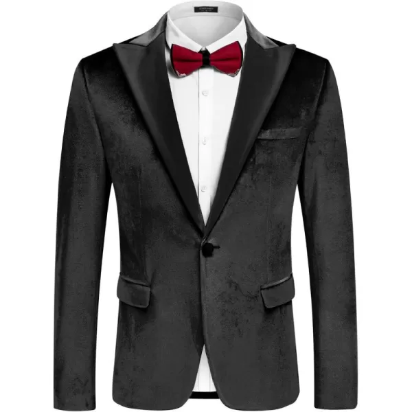 COOFANDY Mens Velvet Tuxedo One Button Blazer Peaked Lapel Suit Jacket for Wedding Prom Party Dinner