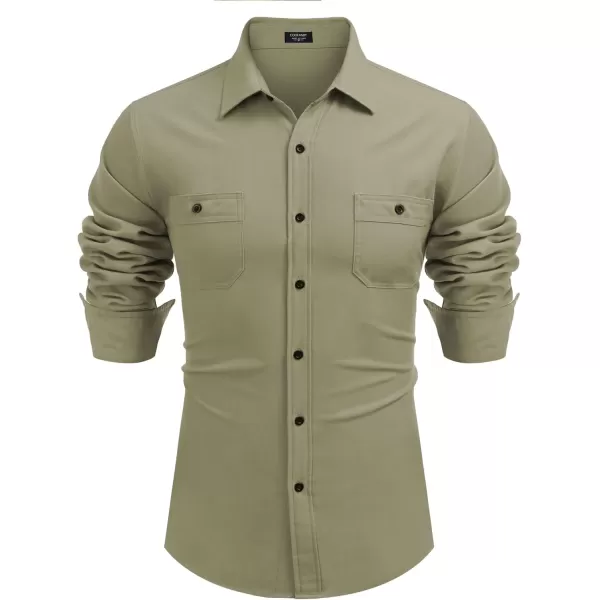 COOFANDY Men Long Sleeve Untucked Shirts Business Casual Shirt Chambray Dress Shirts Army Green