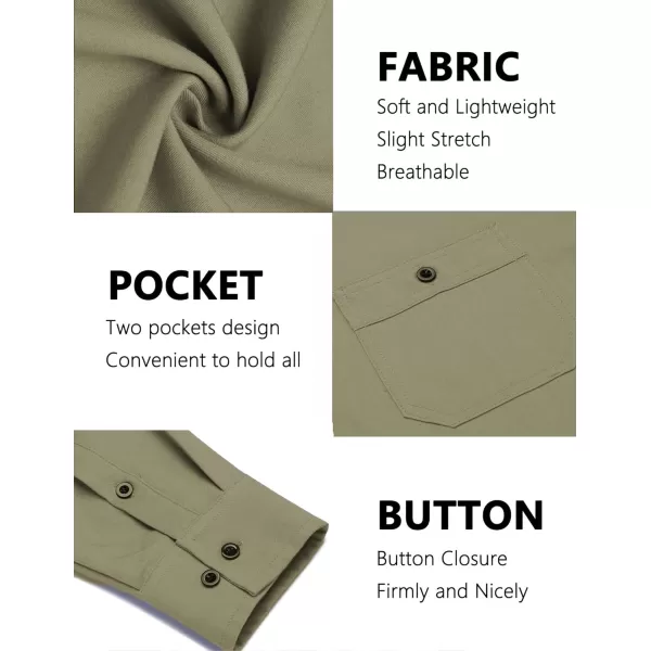 COOFANDY Men Long Sleeve Untucked Shirts Business Casual Shirt Chambray Dress Shirts Army Green