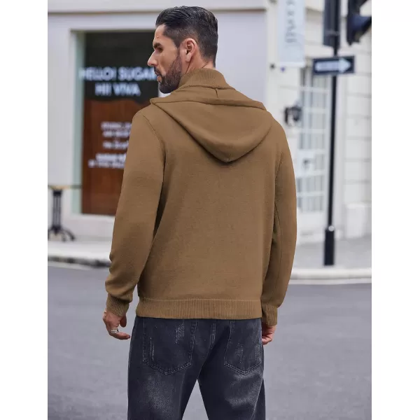 COOFANDY Mens Knitted Hoodie Sweater Long Sleeve Turtleneck Quarter Zip Pullover Sweaters with Pocket