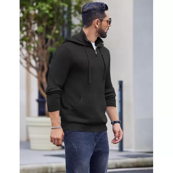 COOFANDY Mens Knitted Hoodie Sweater Long Sleeve Turtleneck Quarter Zip Pullover Sweaters with Pocket