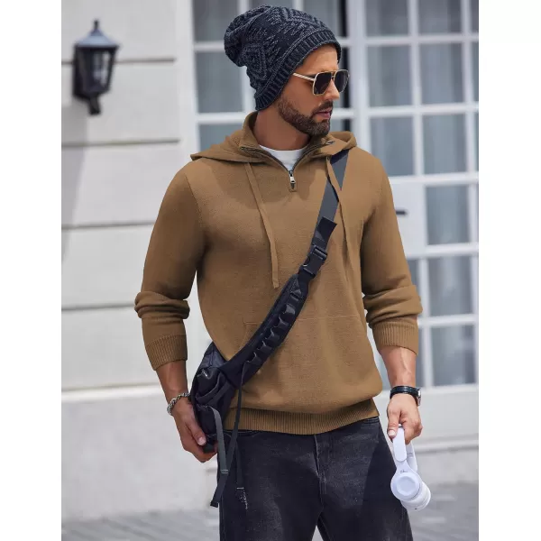 COOFANDY Mens Knitted Hoodie Sweater Long Sleeve Turtleneck Quarter Zip Pullover Sweaters with Pocket