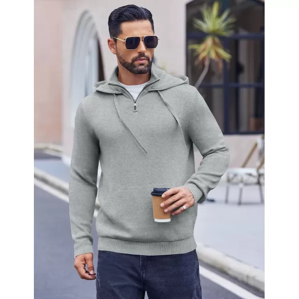 COOFANDY Mens Knitted Hoodie Sweater Long Sleeve Turtleneck Quarter Zip Pullover Sweaters with Pocket