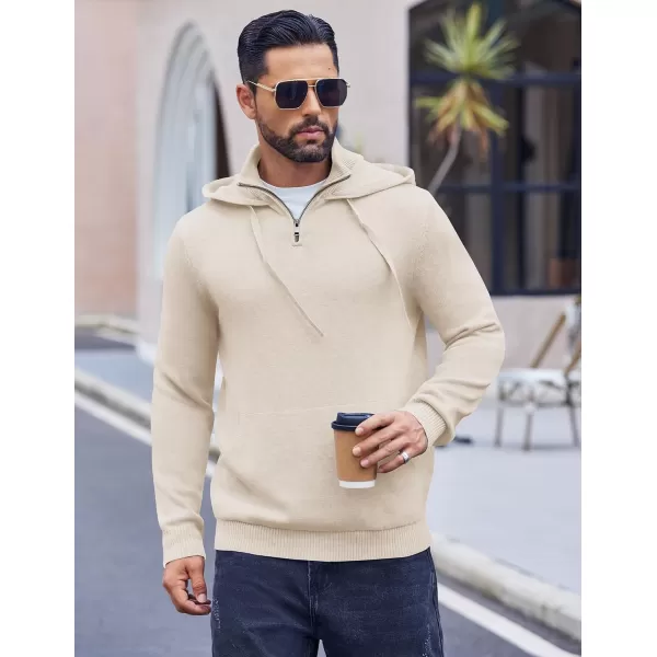 COOFANDY Mens Knitted Hoodie Sweater Long Sleeve Turtleneck Quarter Zip Pullover Sweaters with Pocket