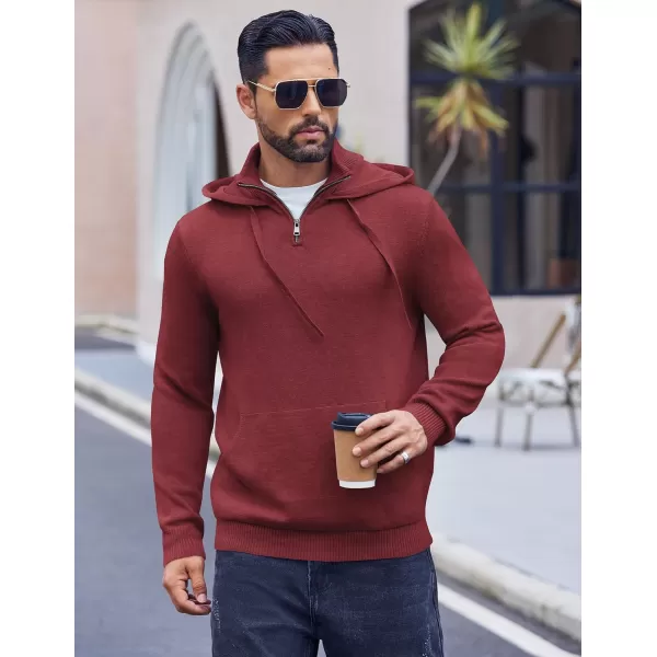 COOFANDY Mens Knitted Hoodie Sweater Long Sleeve Turtleneck Quarter Zip Pullover Sweaters with Pocket