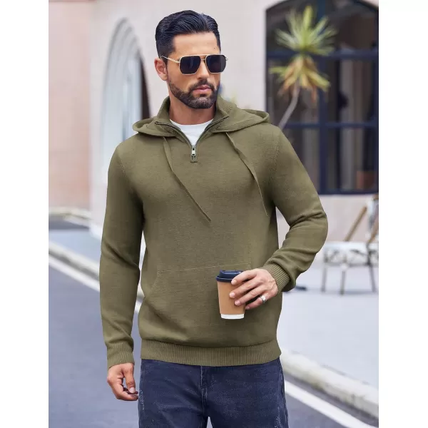 COOFANDY Mens Knitted Hoodie Sweater Long Sleeve Turtleneck Quarter Zip Pullover Sweaters with Pocket
