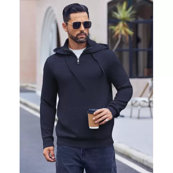 COOFANDY Mens Knitted Hoodie Sweater Long Sleeve Turtleneck Quarter Zip Pullover Sweaters with Pocket
