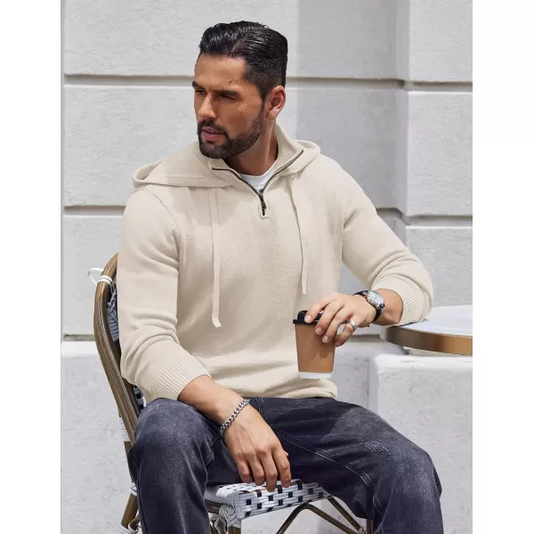 COOFANDY Mens Knitted Hoodie Sweater Long Sleeve Turtleneck Quarter Zip Pullover Sweaters with Pocket