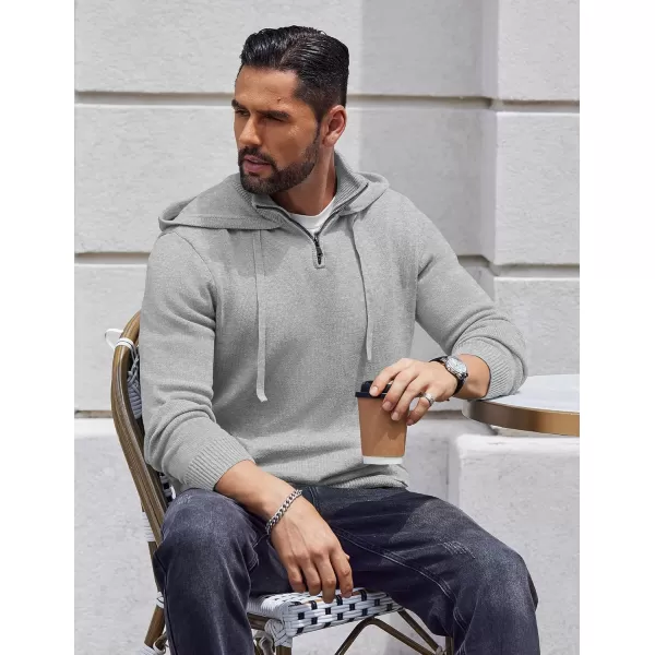COOFANDY Mens Knitted Hoodie Sweater Long Sleeve Turtleneck Quarter Zip Pullover Sweaters with Pocket