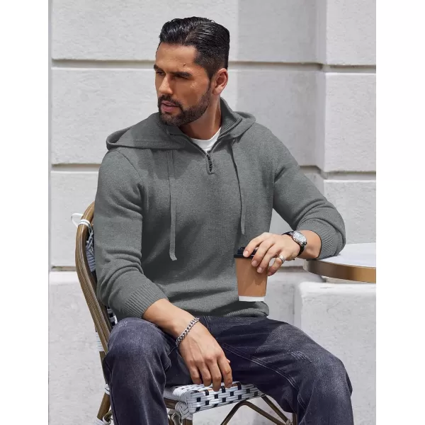 COOFANDY Mens Knitted Hoodie Sweater Long Sleeve Turtleneck Quarter Zip Pullover Sweaters with Pocket