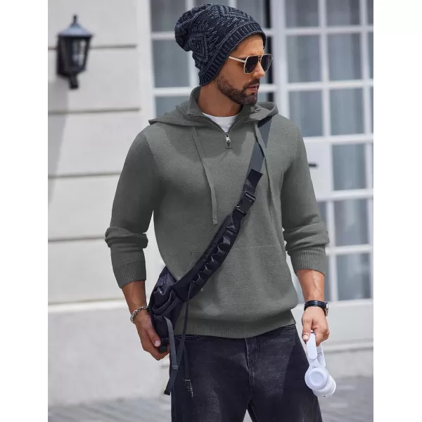 COOFANDY Mens Knitted Hoodie Sweater Long Sleeve Turtleneck Quarter Zip Pullover Sweaters with Pocket
