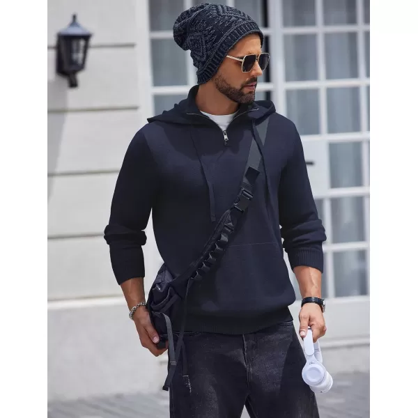 COOFANDY Mens Knitted Hoodie Sweater Long Sleeve Turtleneck Quarter Zip Pullover Sweaters with Pocket