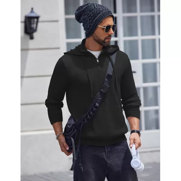 COOFANDY Mens Knitted Hoodie Sweater Long Sleeve Turtleneck Quarter Zip Pullover Sweaters with Pocket