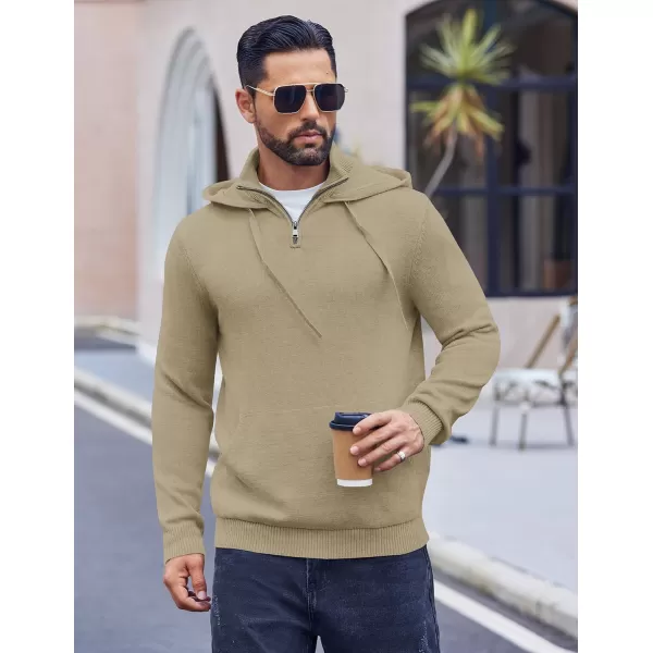 COOFANDY Mens Knitted Hoodie Sweater Long Sleeve Turtleneck Quarter Zip Pullover Sweaters with Pocket