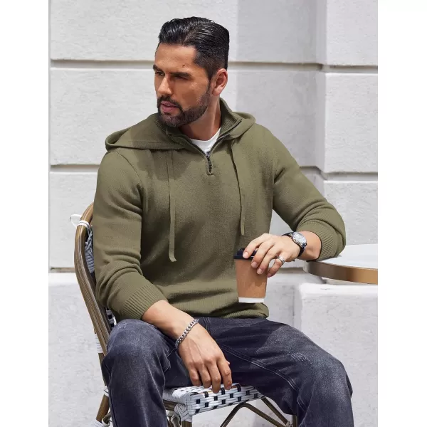 COOFANDY Mens Knitted Hoodie Sweater Long Sleeve Turtleneck Quarter Zip Pullover Sweaters with Pocket