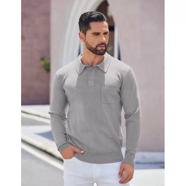 COOFANDY Mens Long Sleeve Polo Sweater Knit Polo Casual Thermal Pullover Sweater with Pocket