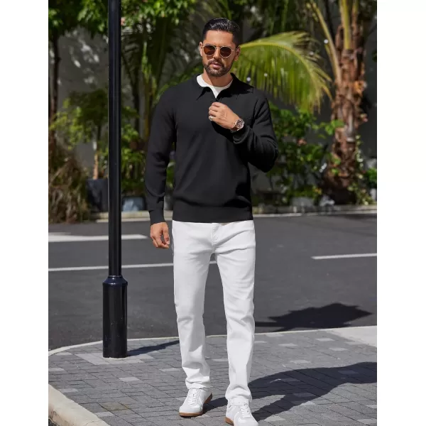 COOFANDY Mens Long Sleeve Polo Sweater Knit Polo Casual Thermal Pullover Sweater with Pocket