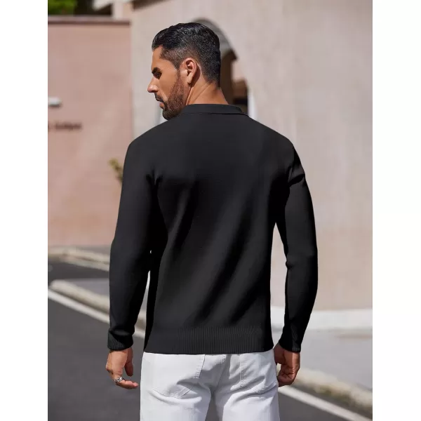 COOFANDY Mens Long Sleeve Polo Sweater Knit Polo Casual Thermal Pullover Sweater with Pocket