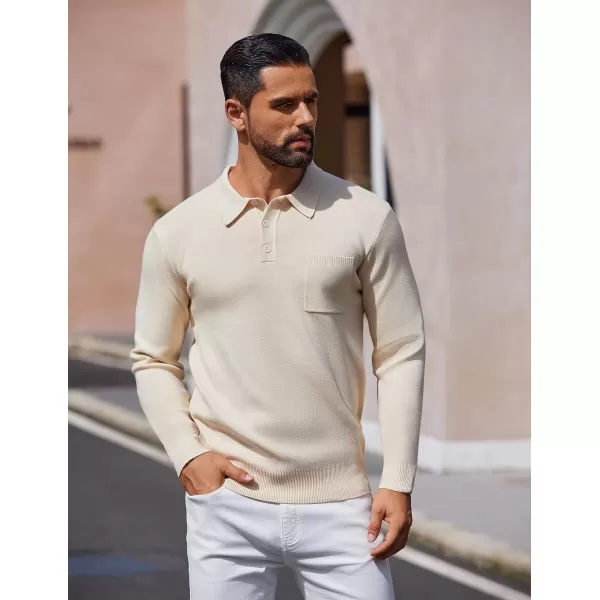 COOFANDY Mens Long Sleeve Polo Sweater Knit Polo Casual Thermal Pullover Sweater with Pocket