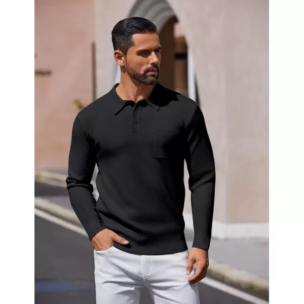 COOFANDY Mens Long Sleeve Polo Sweater Knit Polo Casual Thermal Pullover Sweater with Pocket