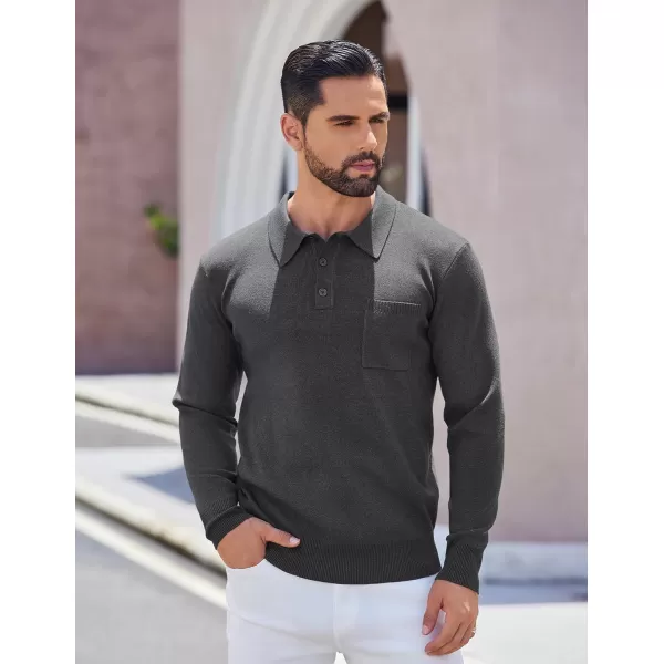 COOFANDY Mens Long Sleeve Polo Sweater Knit Polo Casual Thermal Pullover Sweater with Pocket