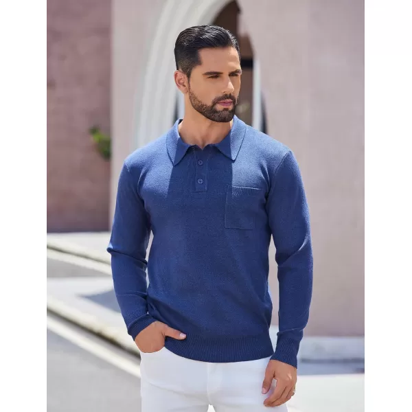 COOFANDY Mens Long Sleeve Polo Sweater Knit Polo Casual Thermal Pullover Sweater with Pocket