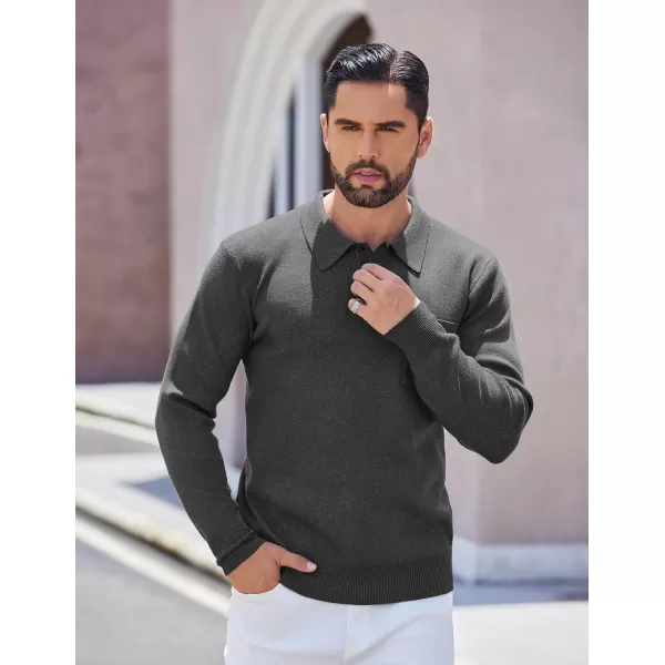COOFANDY Mens Long Sleeve Polo Sweater Knit Polo Casual Thermal Pullover Sweater with Pocket