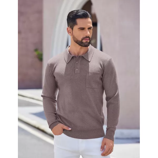COOFANDY Mens Long Sleeve Polo Sweater Knit Polo Casual Thermal Pullover Sweater with Pocket