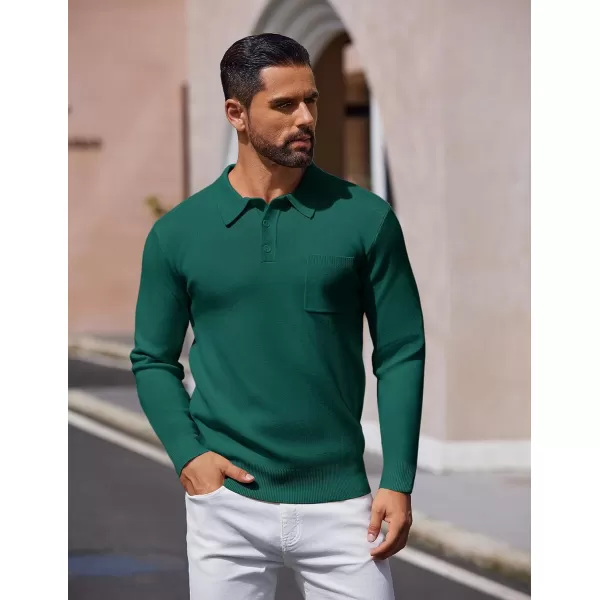 COOFANDY Mens Long Sleeve Polo Sweater Knit Polo Casual Thermal Pullover Sweater with Pocket