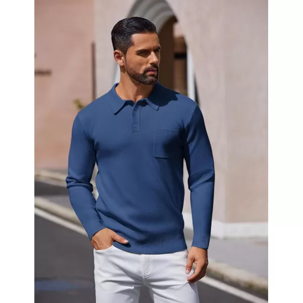 COOFANDY Mens Long Sleeve Polo Sweater Knit Polo Casual Thermal Pullover Sweater with Pocket