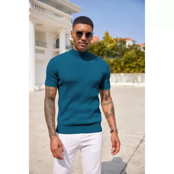 COOFANDY Men's Mock Turtleneck Sweater Short Sleeve Casual Basic Tops Ribbed Knit Pullover Solid Tee