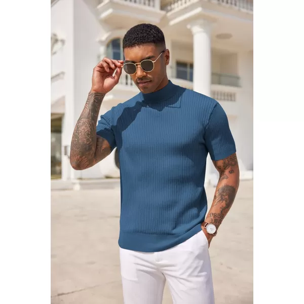 COOFANDY Men's Mock Turtleneck Sweater Short Sleeve Casual Basic Tops Ribbed Knit Pullover Solid Tee