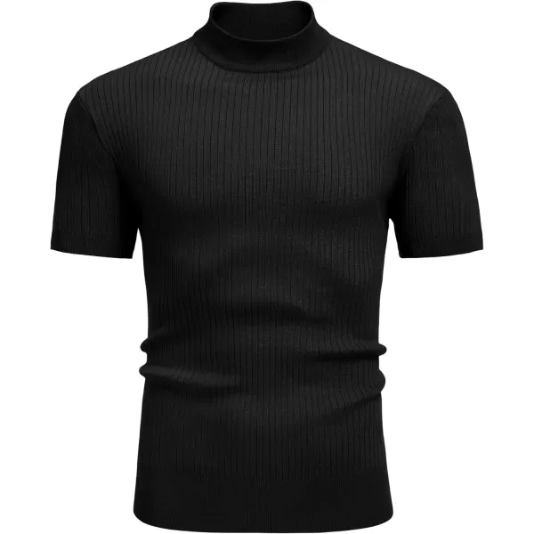 COOFANDY Men's Mock Turtleneck Sweater Short Sleeve Casual Basic Tops Ribbed Knit Pullover Solid Tee