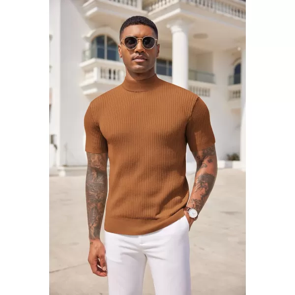 COOFANDY Men's Mock Turtleneck Sweater Short Sleeve Casual Basic Tops Ribbed Knit Pullover Solid Tee