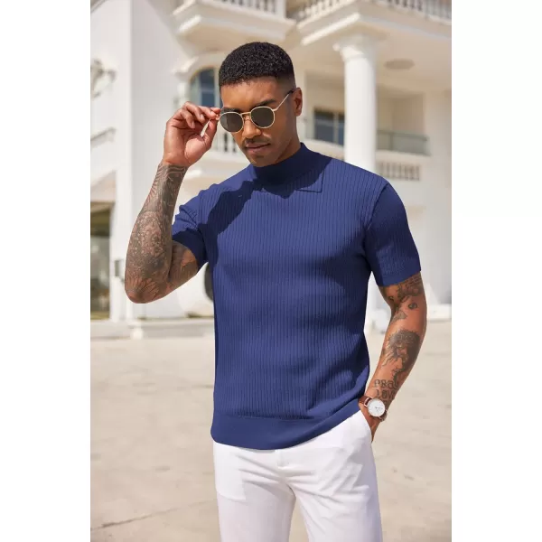 COOFANDY Men's Mock Turtleneck Sweater Short Sleeve Casual Basic Tops Ribbed Knit Pullover Solid Tee