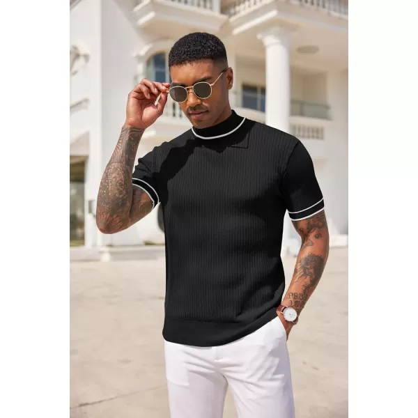 COOFANDY Men's Mock Turtleneck Sweater Short Sleeve Casual Basic Tops Ribbed Knit Pullover Solid Tee