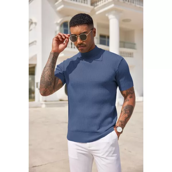 COOFANDY Men's Mock Turtleneck Sweater Short Sleeve Casual Basic Tops Ribbed Knit Pullover Solid Tee