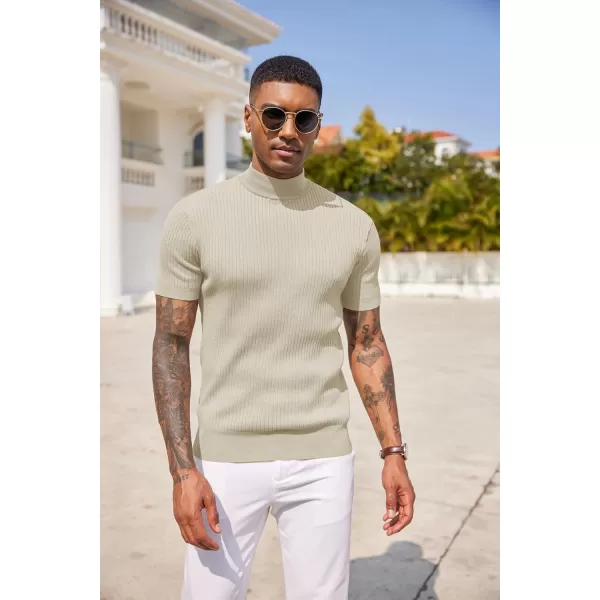 COOFANDY Men's Mock Turtleneck Sweater Short Sleeve Casual Basic Tops Ribbed Knit Pullover Solid Tee